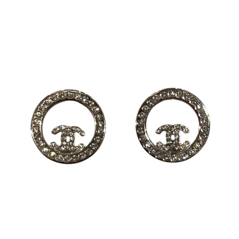 CHANEL 香奈兒 環形水鑽耳針式耳環 合金 銀色-1