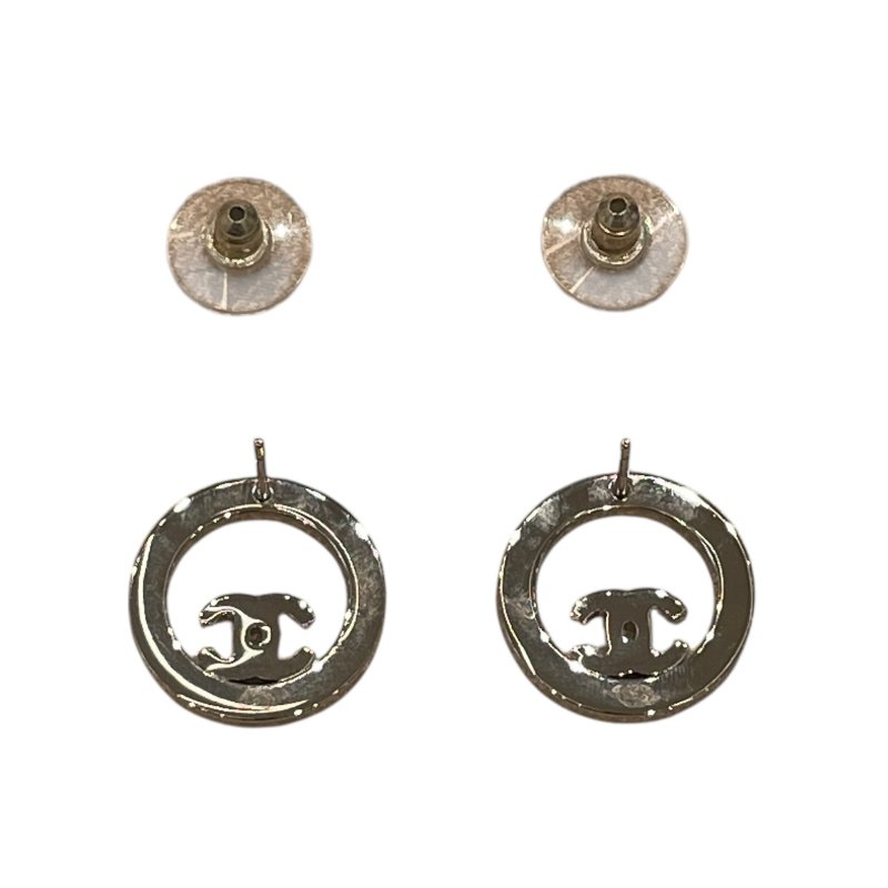 CHANEL 香奈兒 環形水鑽耳針式耳環 合金 銀色-2