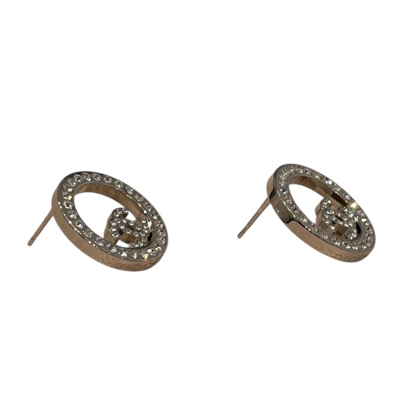 CHANEL 香奈兒 環形水鑽耳針式耳環 合金 銀色-4