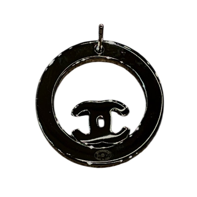 CHANEL 香奈兒 環形水鑽耳針式耳環 合金 銀色-6