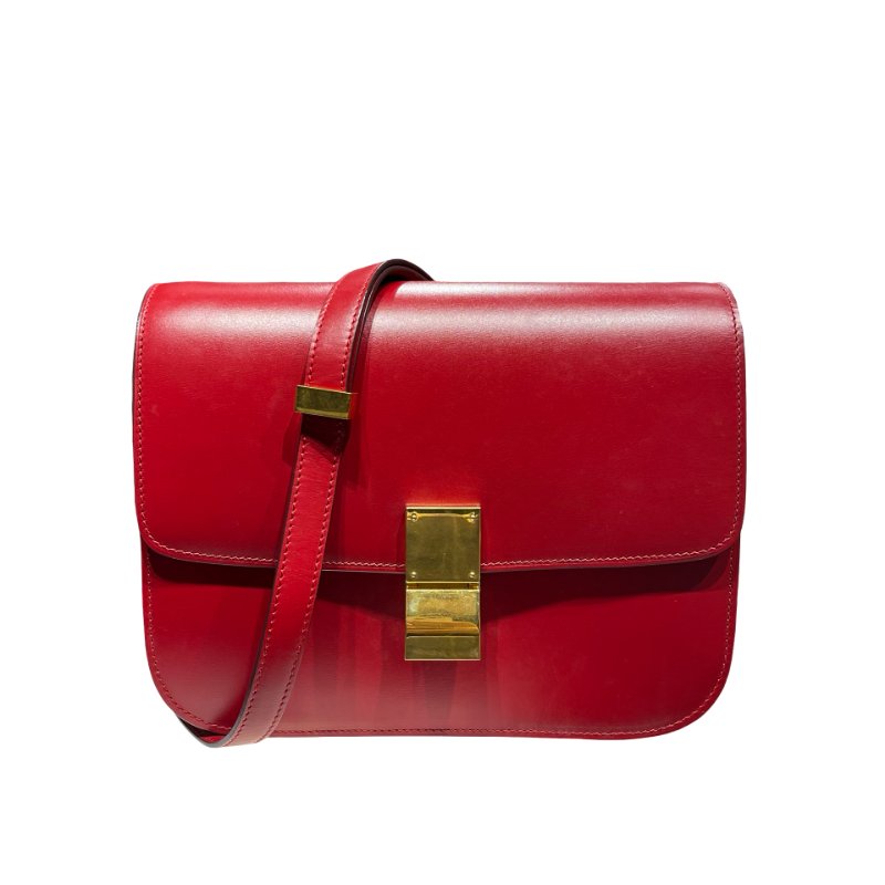 Celine Classic Box Shoulder Bag Red GHW-0