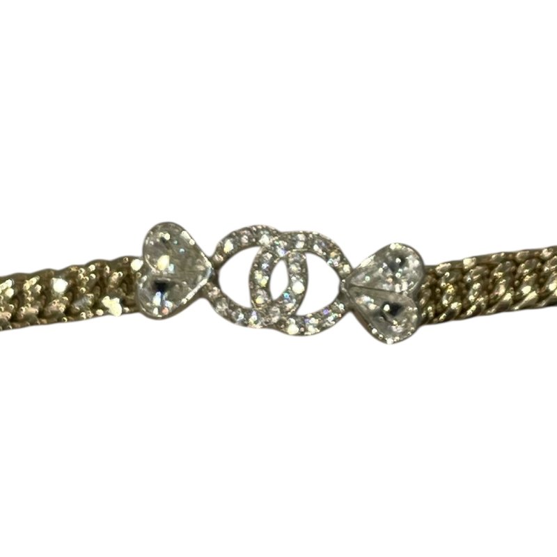 CHANEL 香奈兒 心型水鑽手鍊 合金 金色-2