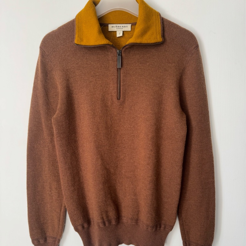 Burberry 咖內芥末黃立領長袖毛衣-0