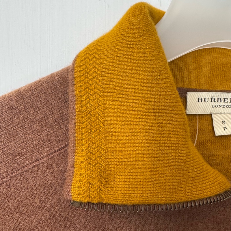 Burberry 咖內芥末黃立領長袖毛衣-2