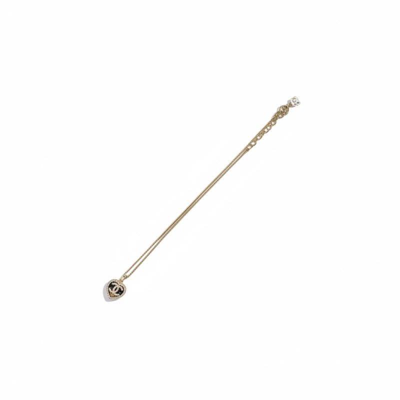 CHANEL 心型水鑽琺瑯異材質項鍊 合金 金色-1