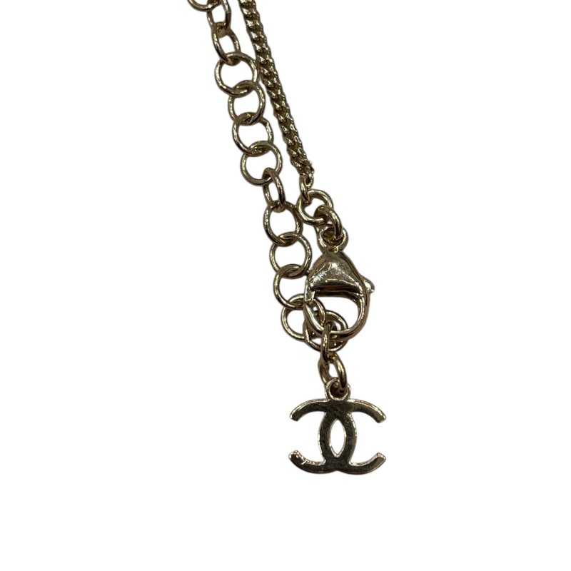 CHANEL 心型水鑽琺瑯異材質項鍊 合金 金色-3