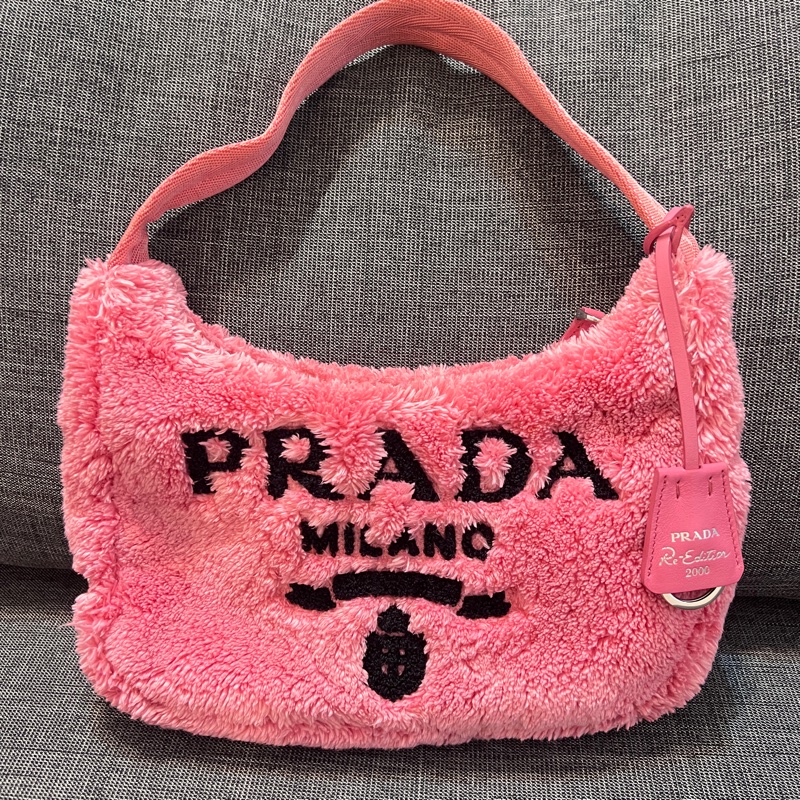 宋智雅同款Prada Re-Edition 2000 桃粉色毛巾布手提包 (附保卡)-0