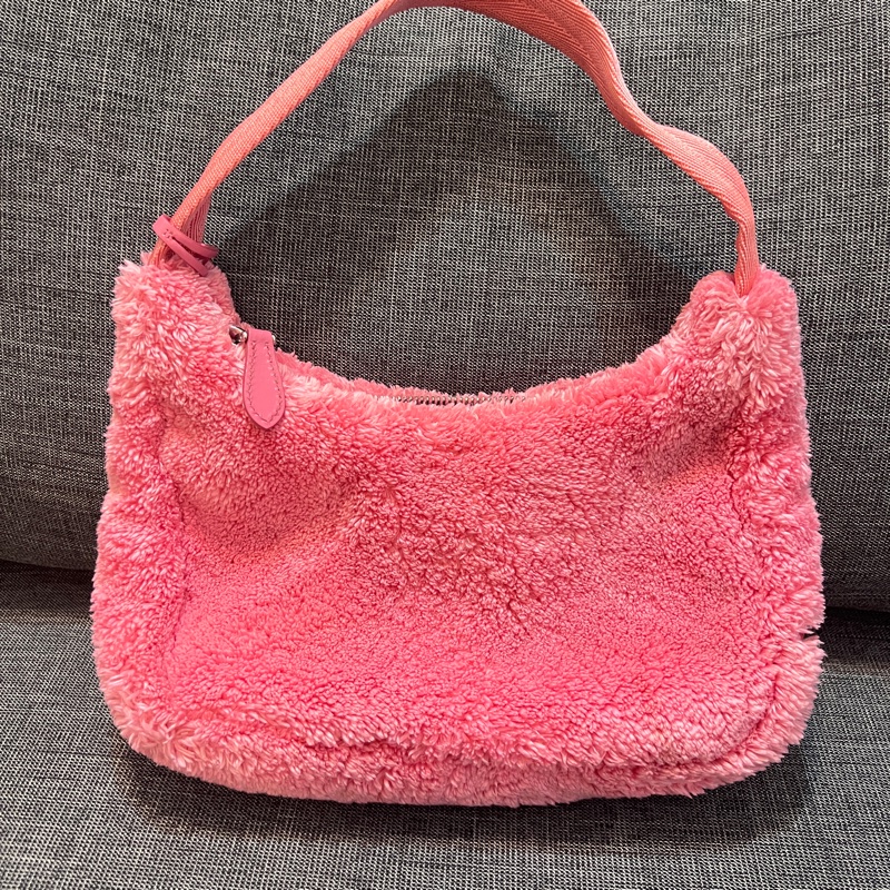 宋智雅同款Prada Re-Edition 2000 桃粉色毛巾布手提包 (附保卡)-6