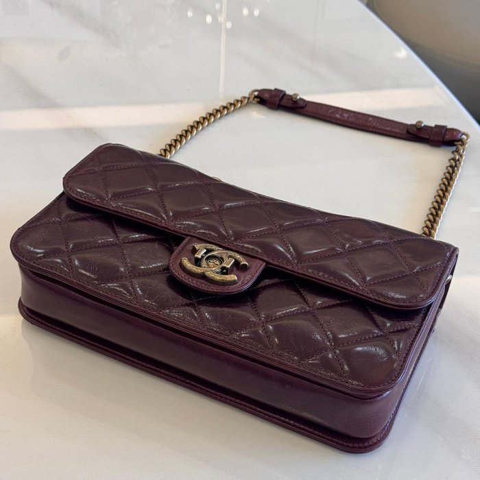 *SHIHNA名牌精品*CHANEL 孟買系列 勃根地紅 復古仿舊口蓋包-7