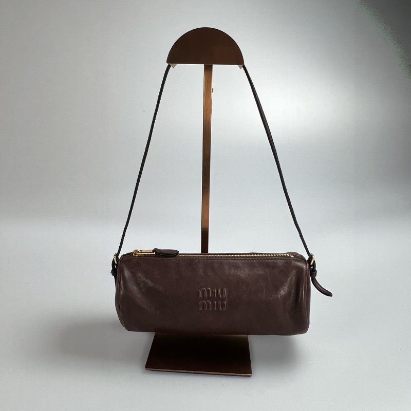 MIUMIU 5NE851 咖色舊化納帕皮革化妝袋-0