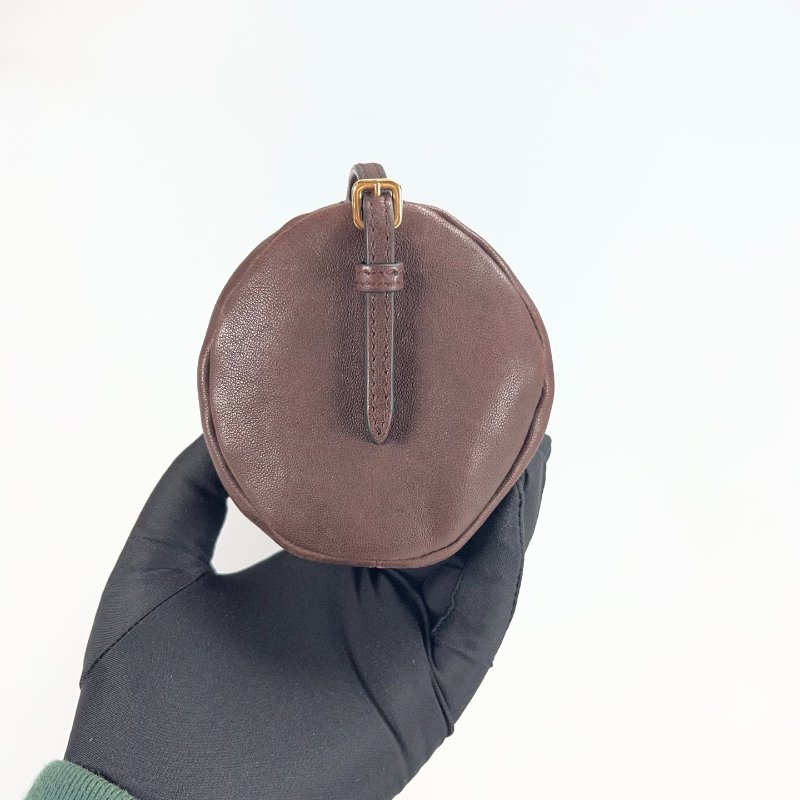 MIUMIU 5NE851 咖色舊化納帕皮革化妝袋-3