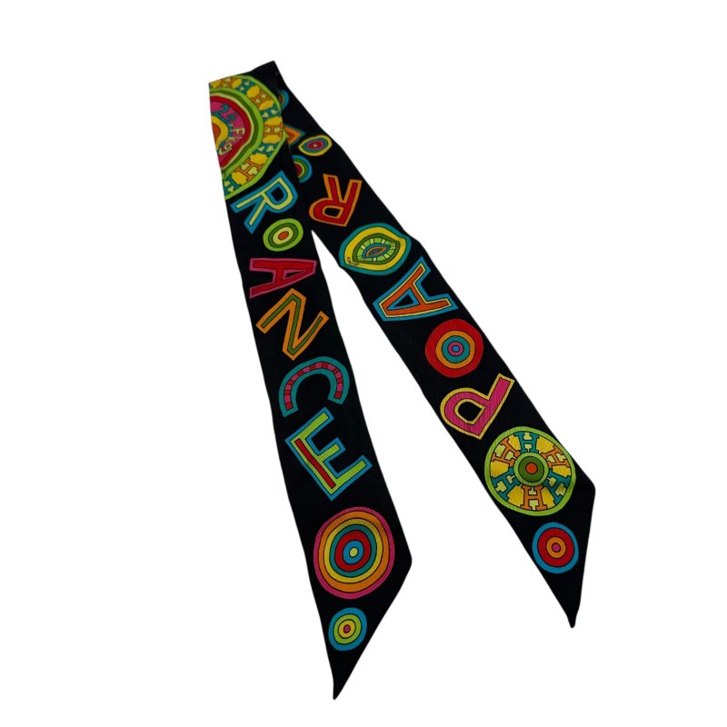 【美收精品】HERMES 彩色LOGO絲巾 C-85-1