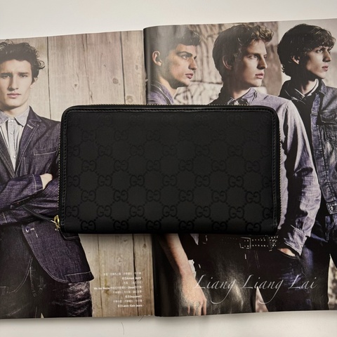 GUCCI 古馳 GG ssima 經典提花織布拉鍊長夾