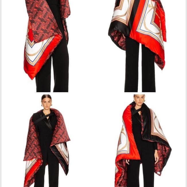 BURBERRY英國典藏圍巾印花絲緞寬鬆披肩/緋紅-1