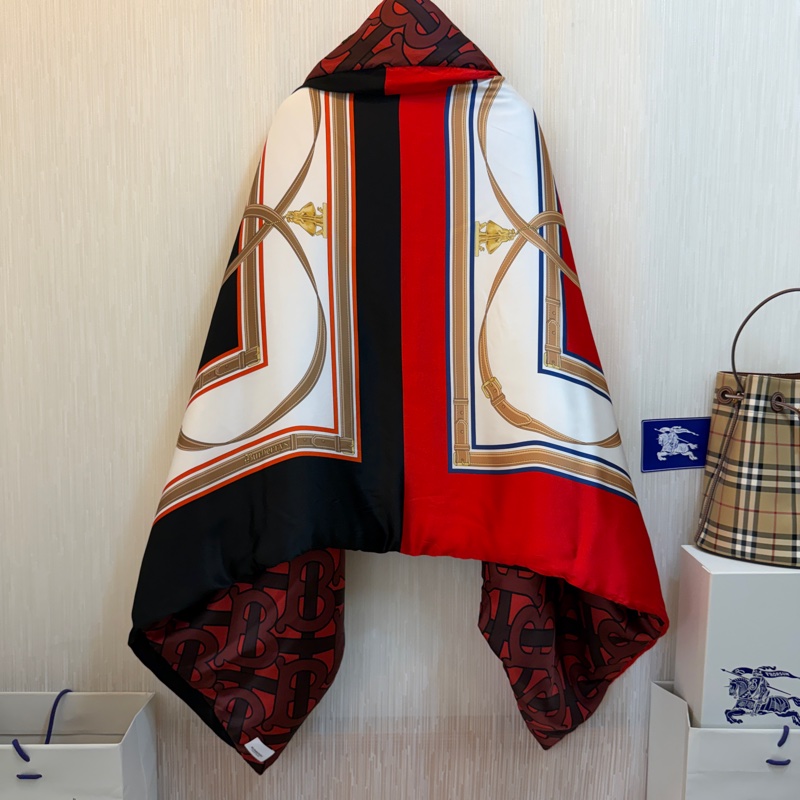 BURBERRY英國典藏圍巾印花絲緞寬鬆披肩/緋紅-10