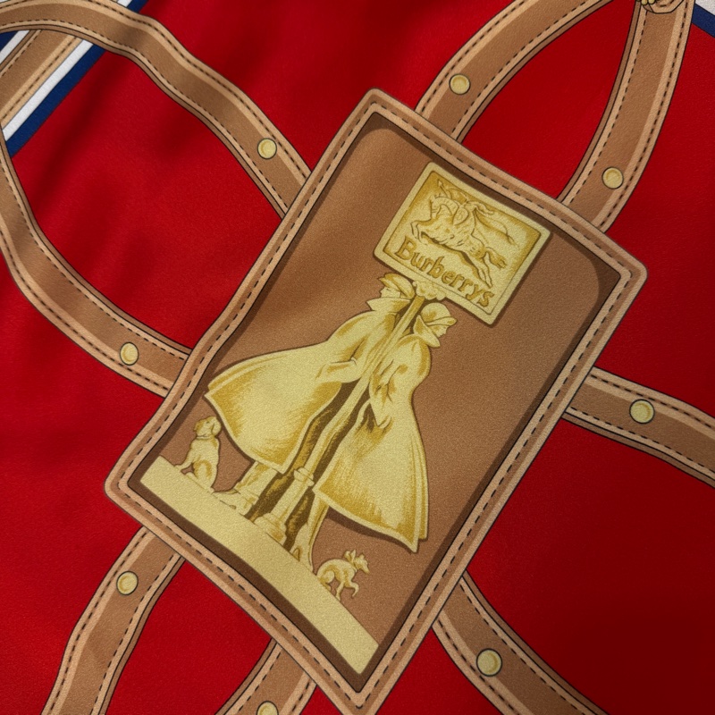 BURBERRY英國典藏圍巾印花絲緞寬鬆披肩/緋紅-19