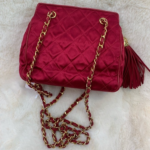 CHANEL  綢面紅色單肩包  XB217