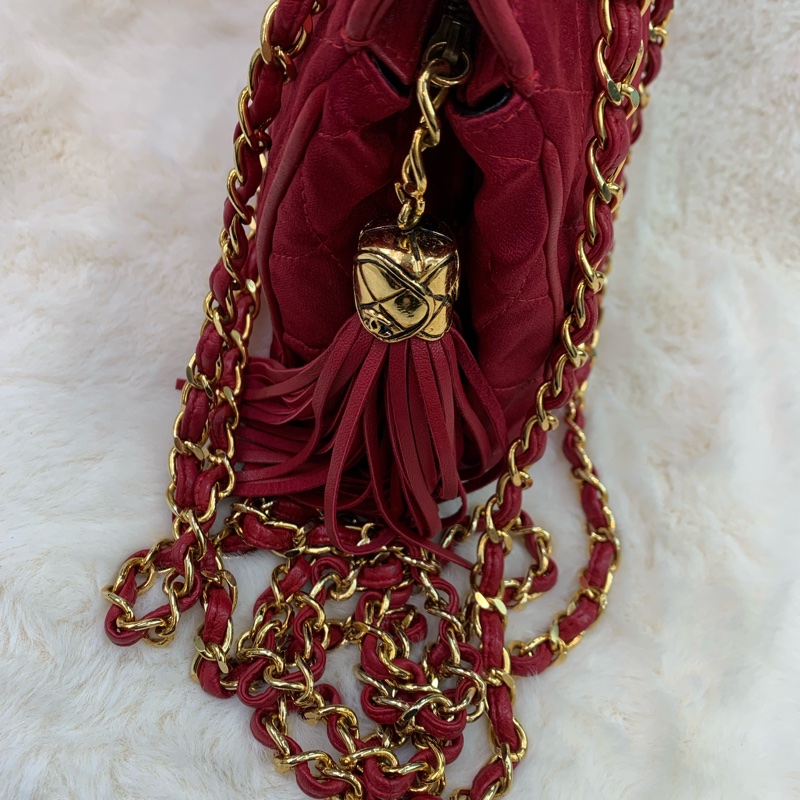 CHANEL  綢面紅色單肩包  XB217-1