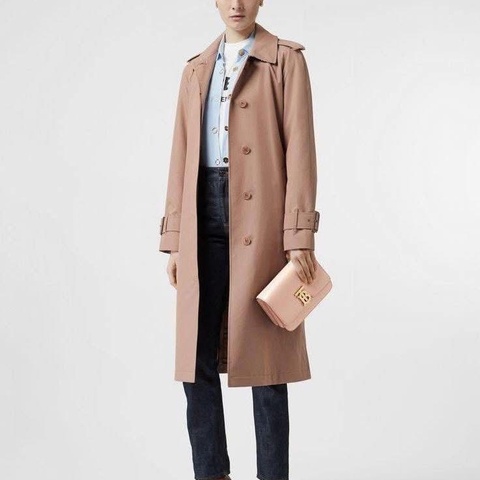 BURBERRY英國粉杏色側開衩長風衣UK4