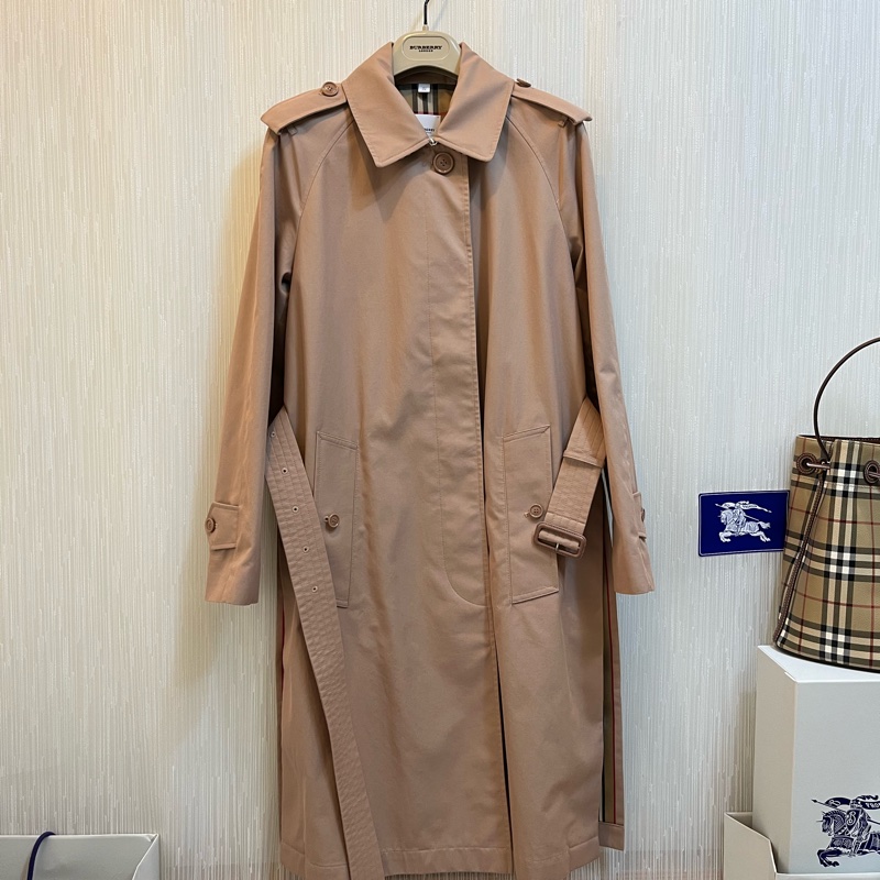 BURBERRY英國粉杏色側開衩長風衣UK4-2