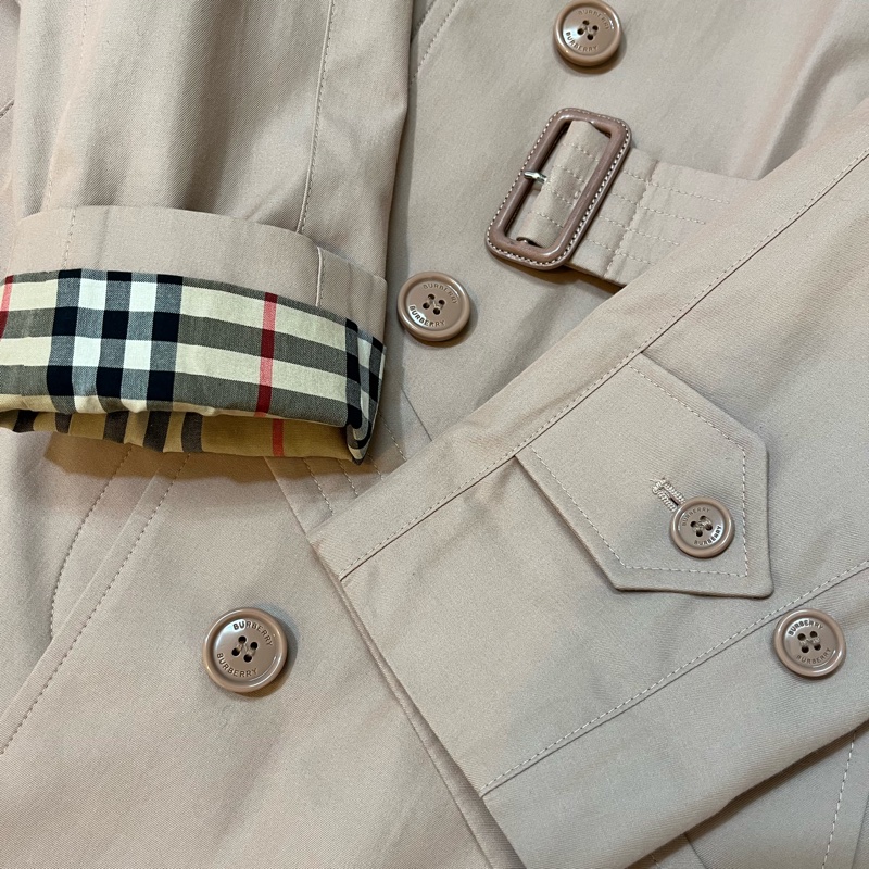 BURBERRY英國粉杏色側開衩長風衣UK4-7