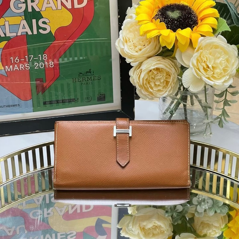 95 新 HERMES 愛馬仕 Bearn H 長夾 金棕銀扣 X刻EPSOM-1