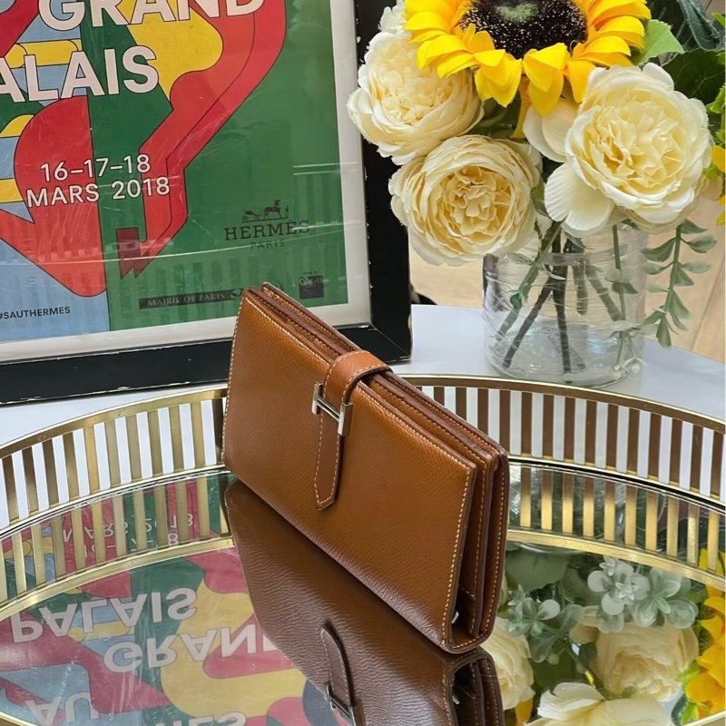 95 新 HERMES 愛馬仕 Bearn H 長夾 金棕銀扣 X刻EPSOM-2