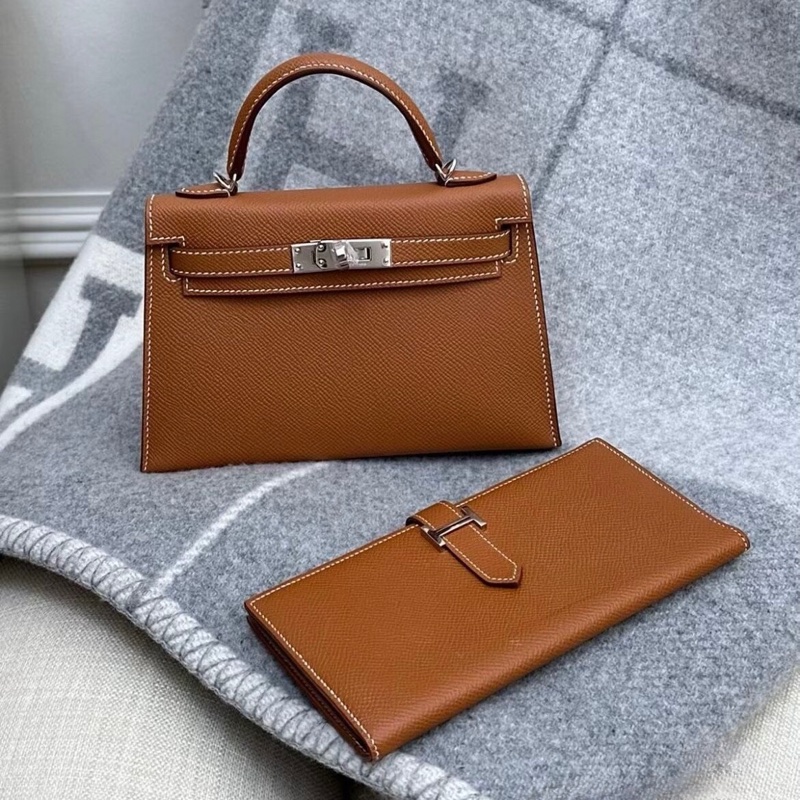 95 新 HERMES 愛馬仕 Bearn H 長夾 金棕銀扣 X刻EPSOM-7