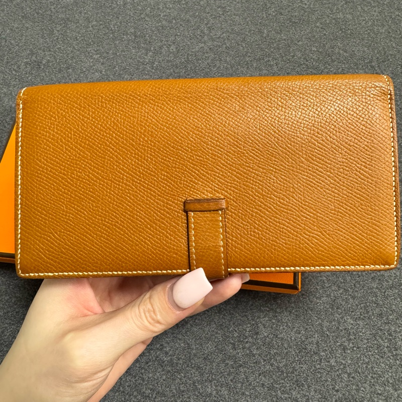 降價!自用首選HERMES 愛馬仕 Bearn H 長夾 金棕銀扣 X刻EPSOM-7