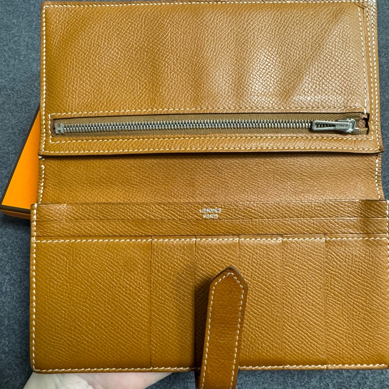 降價!自用首選HERMES 愛馬仕 Bearn H 長夾 金棕銀扣 X刻EPSOM-9
