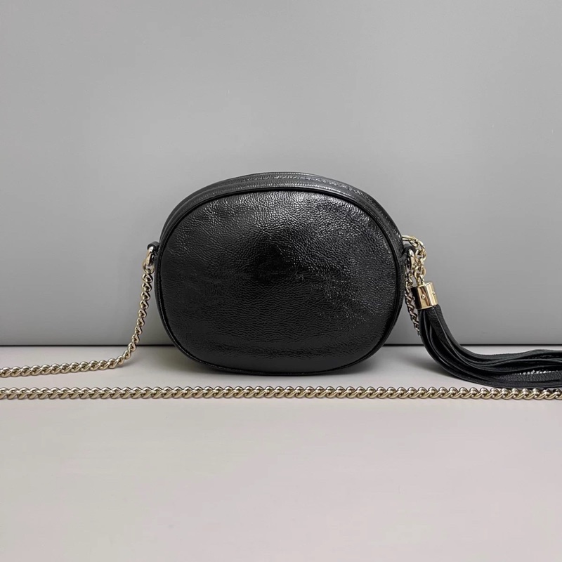 Gucci古馳Soho系列黑色亮面全皮流蘇相機包-1