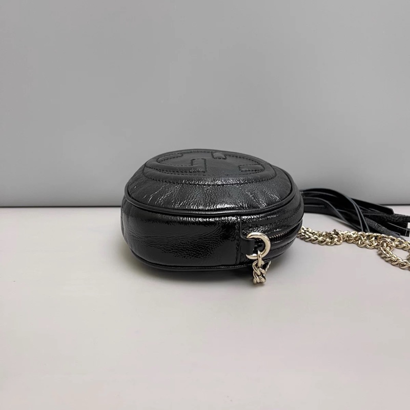 Gucci古馳Soho系列黑色亮面全皮流蘇相機包-2