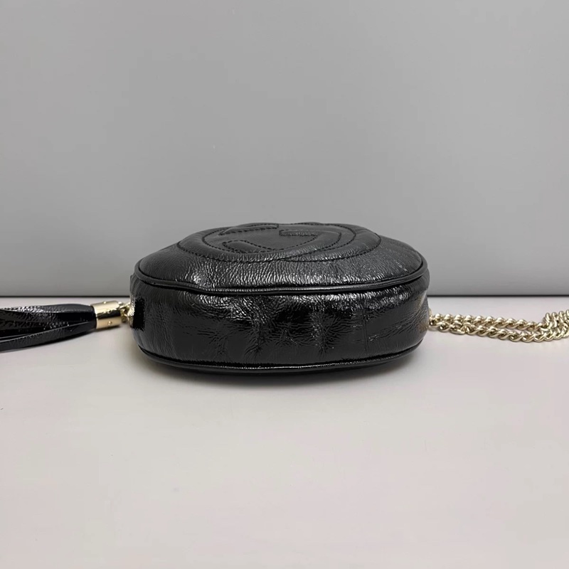 Gucci古馳Soho系列黑色亮面全皮流蘇相機包-3