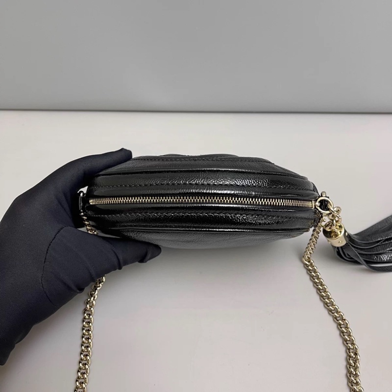Gucci古馳Soho系列黑色亮面全皮流蘇相機包-4