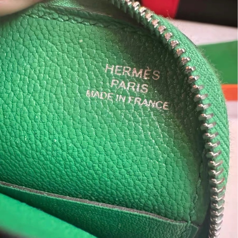 99新 Hermès 愛馬仕 綠色拉鍊長夾|附盒 框P刻-5