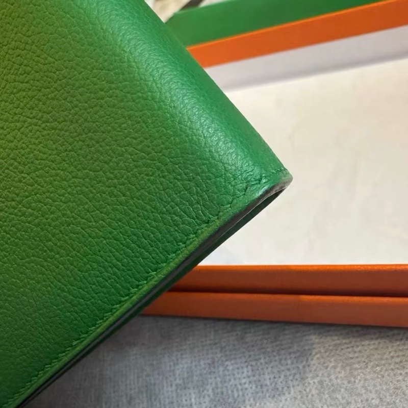 99新 Hermès 愛馬仕 綠色拉鍊長夾|附盒 框P刻-6