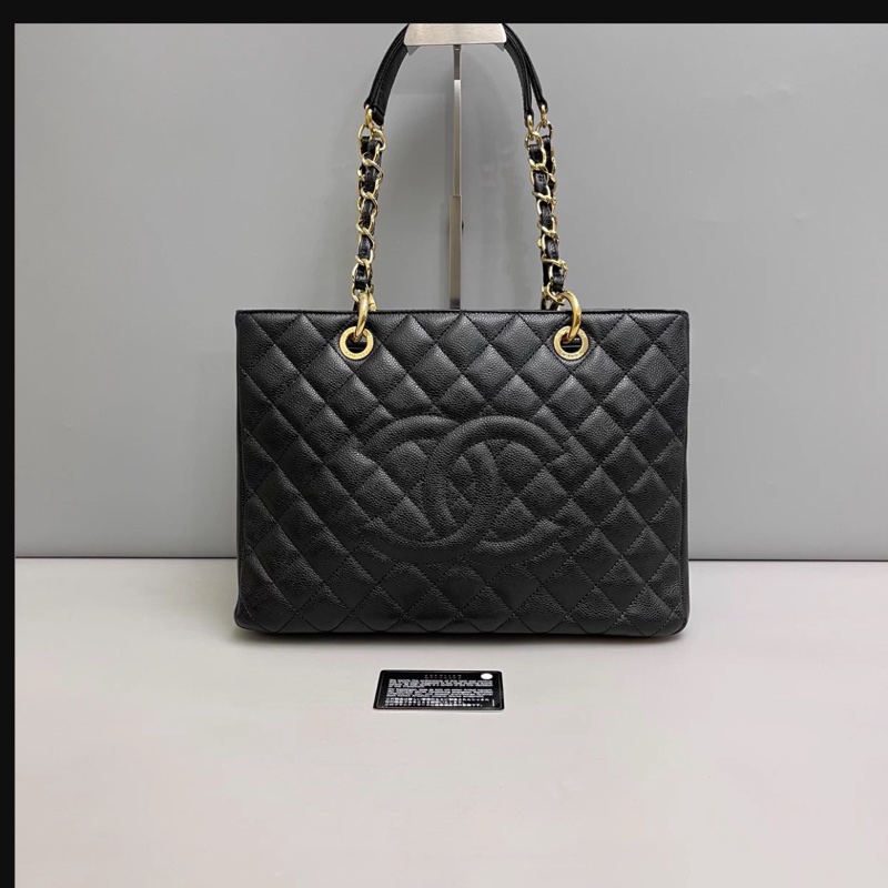 Chanel香奈兒 黑金牛皮荔枝紋gst-0