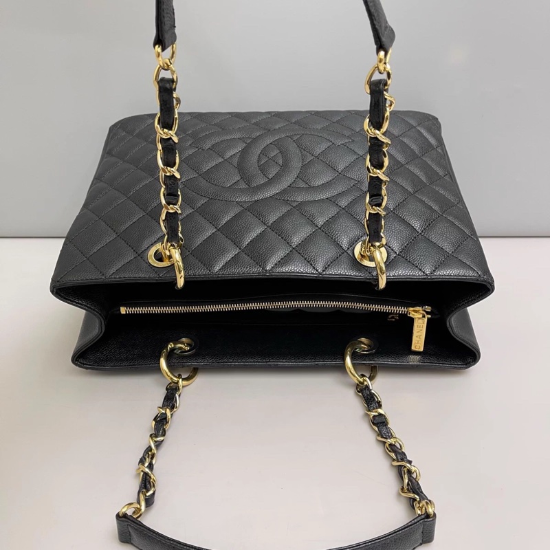 Chanel香奈兒 黑金牛皮荔枝紋gst-4