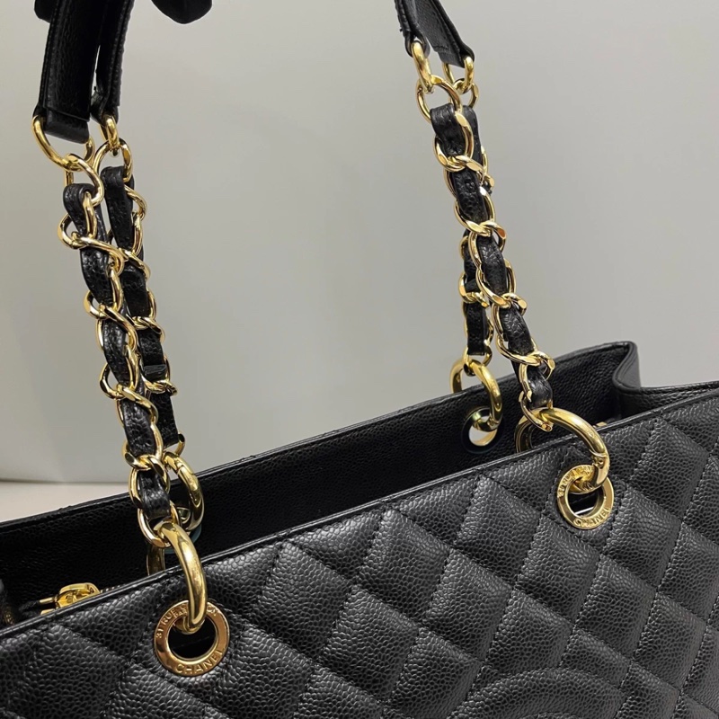 Chanel香奈兒 黑金牛皮荔枝紋gst-6