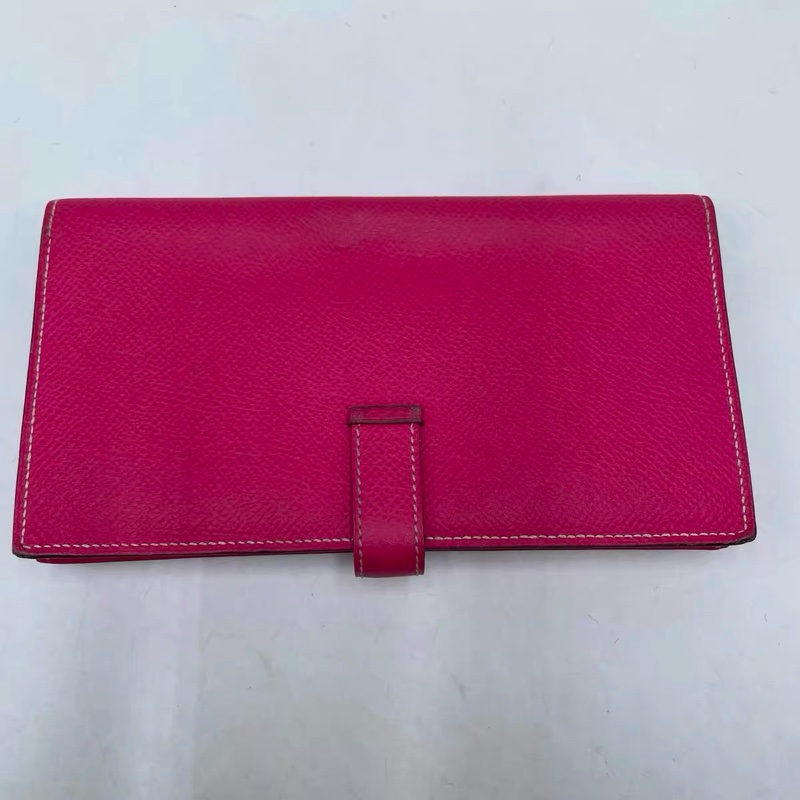 Hermes 愛馬仕 Bearn H 亮粉色銀扣 EPSOM 皮長夾 框W刻-2