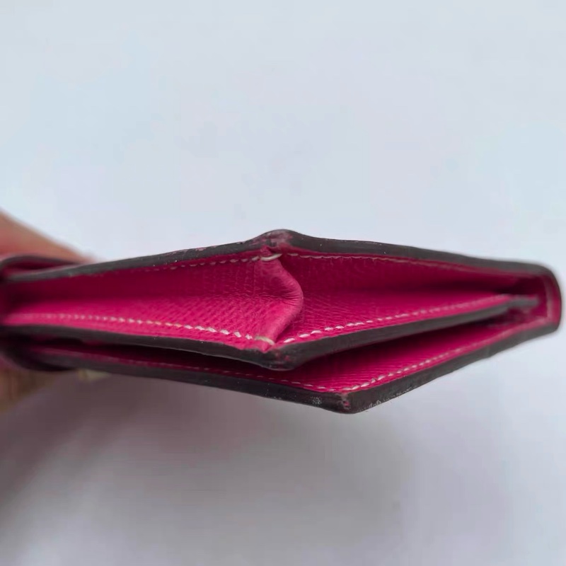 Hermes 愛馬仕 Bearn H 亮粉色銀扣 EPSOM 皮長夾 框W刻-3