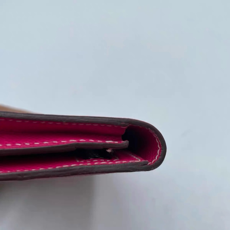 Hermes 愛馬仕 Bearn H 亮粉色銀扣 EPSOM 皮長夾 框W刻-4