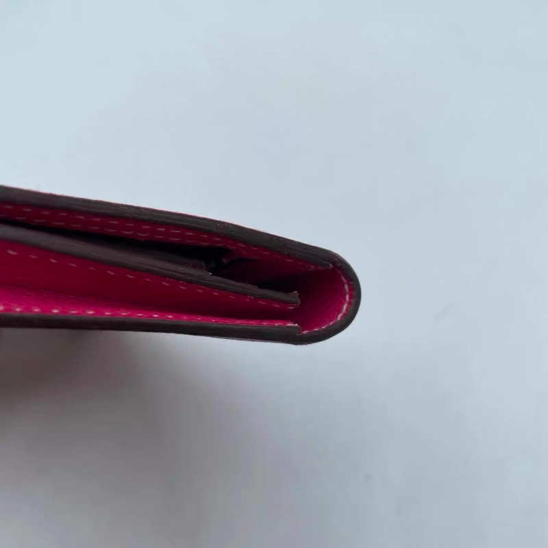 Hermes 愛馬仕 Bearn H 亮粉色銀扣 EPSOM 皮長夾 框W刻-6