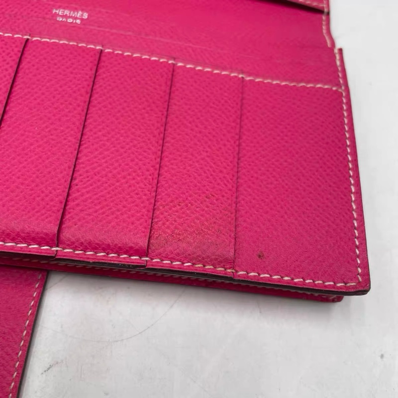 Hermes 愛馬仕 Bearn H 亮粉色銀扣 EPSOM 皮長夾 框W刻-8