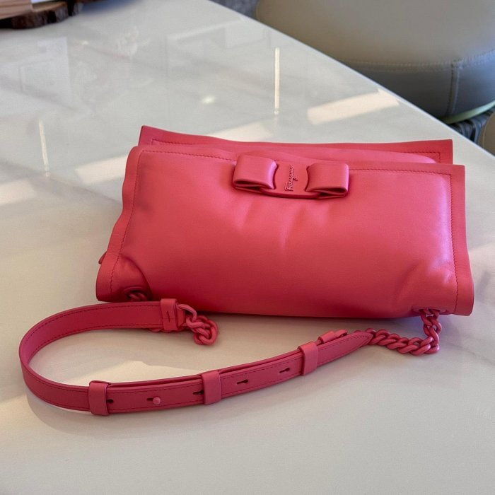 *SHIHNA名牌精品* Salvatore Ferragamo VIVA蝴蝶結小牛皮 粉色肩背包-6
