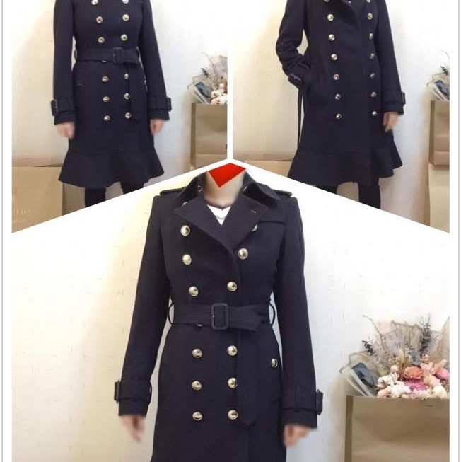 BURBERRY英國深藍羊絨混紡大衣UK6-3