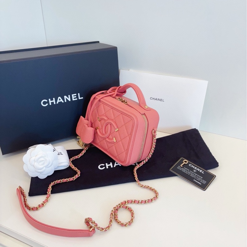 ✨Chanel 99新 全套 vanity case 粉金荔枝皮 盒子包 ❤️-3
