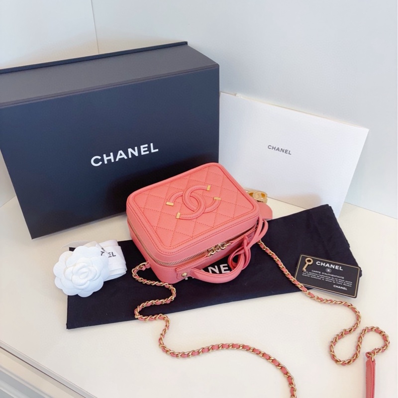 ✨Chanel 99新 全套 vanity case 粉金荔枝皮 盒子包 ❤️-5
