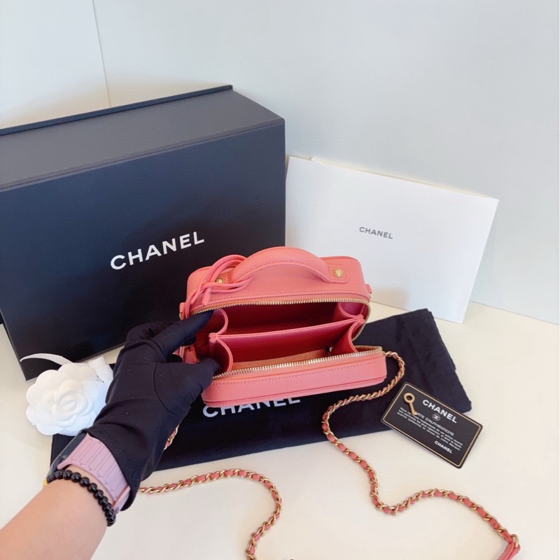 ✨Chanel 99新 全套 vanity case 粉金荔枝皮 盒子包 ❤️-8