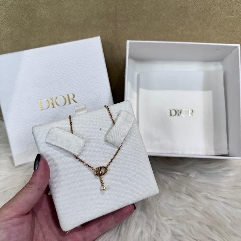 Dior CD Navy 白珍珠吊墜項鍊 近全新-0